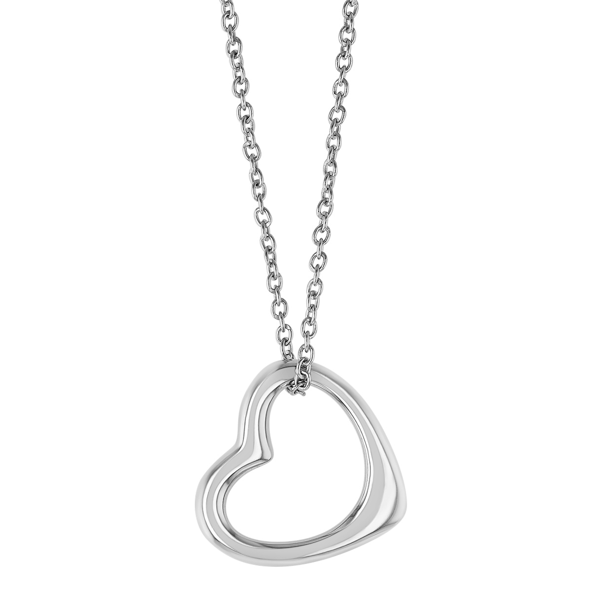 Sterling Silver Open Tilted Heart Pendant, 18