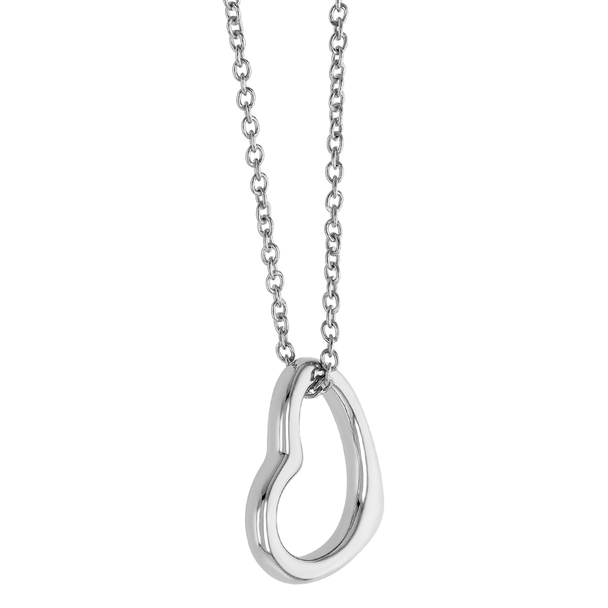 Sterling Silver Open Tilted Heart Pendant, 18
