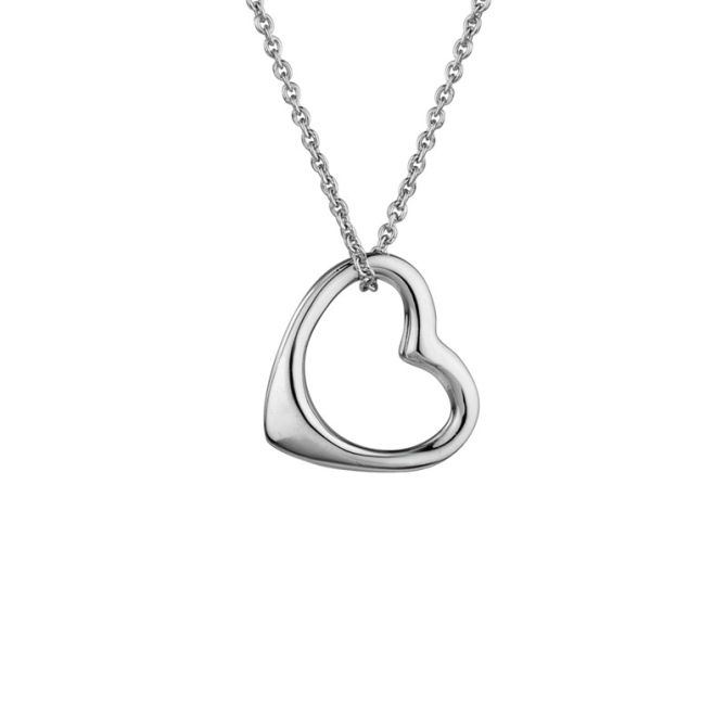 Sterling Silver Open Tilted Heart Pendant, 18"