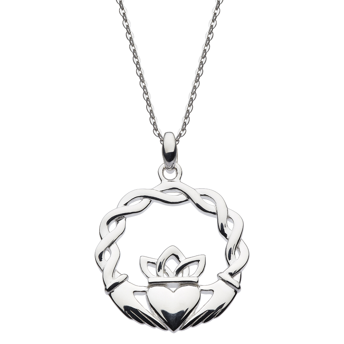 Sterling Silver Claddagh Wreath Hands & Heart Pendant, 18" 93003HP