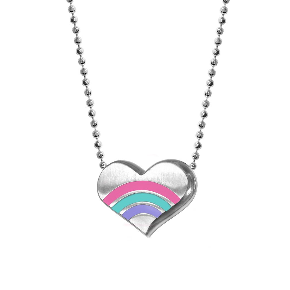 Alex Woo Sterling Silver Little Luck Enamel Rainbow Heart Pendant, 16