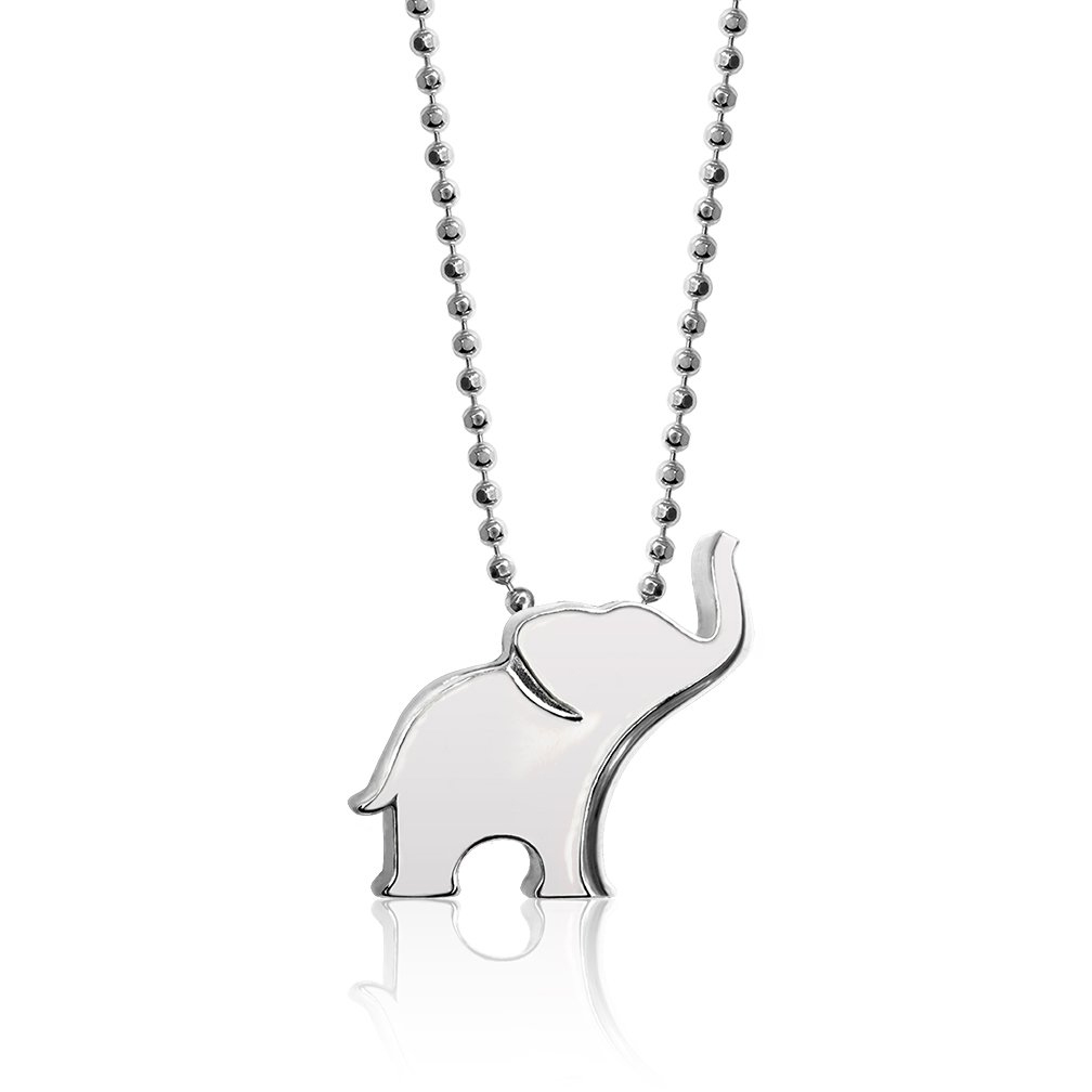 Alex Woo Sterling Silver & White Enamel Little Luck Elephant Pendant, 16