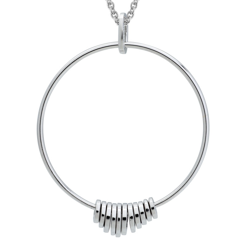 Sterling Silver Circle Pendant with Sliding Ring Dangles