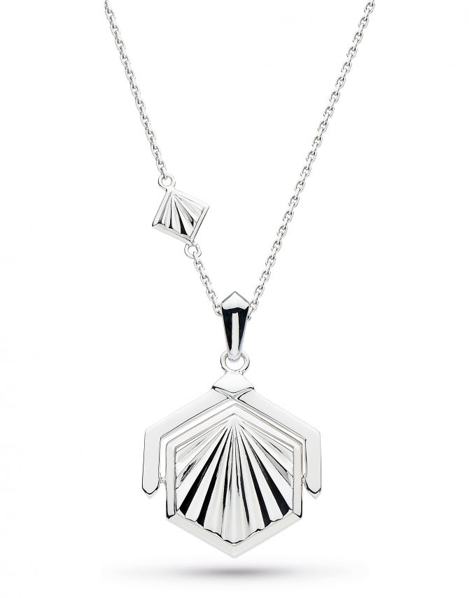 Sterling Silver Deco Hexagon Spinner Pendant, 32"