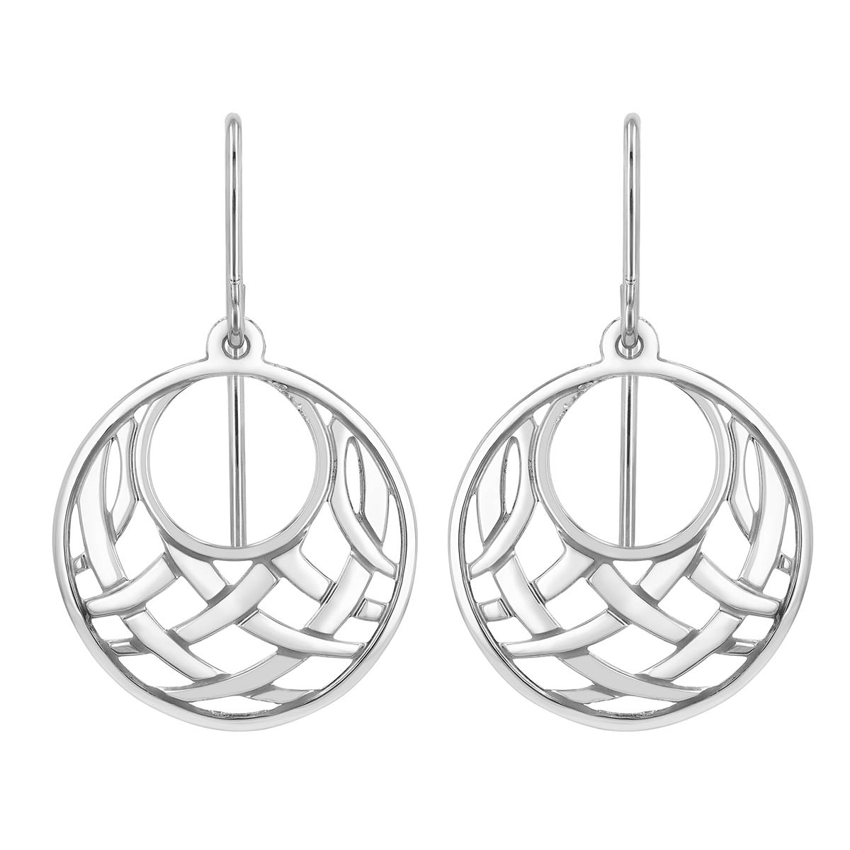 Sterling Silver Basketweave Disc Dangle Earrings
