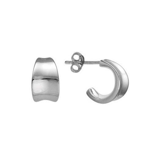 Sterling Silver Shiny Concave Hoop Style Earrings