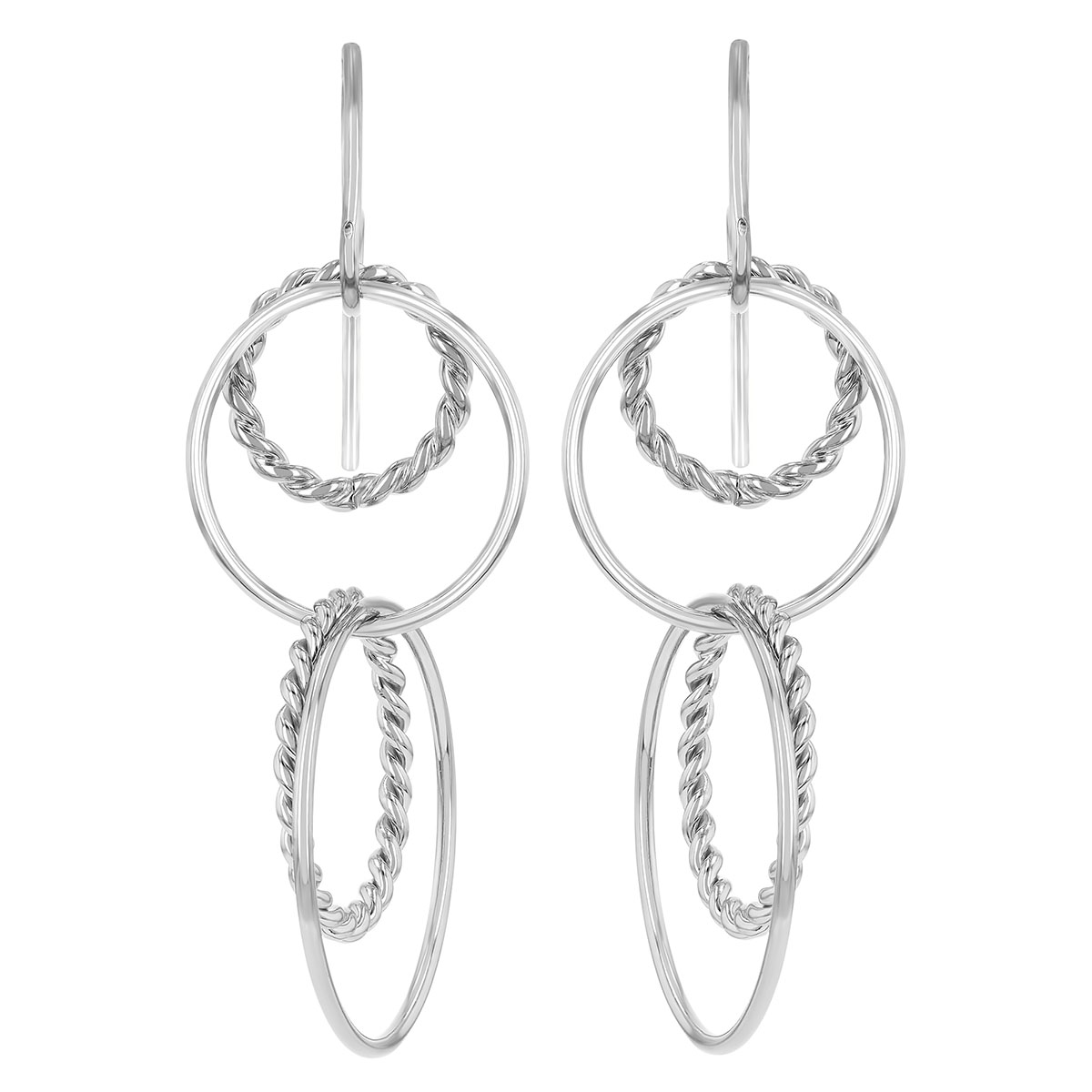 Sterling Silver Twisted & Polished Quad Loop Dangle Earrings