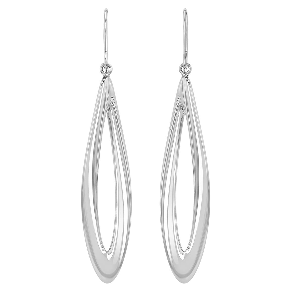 Sterling Silver Elongated Open Teardrop Twist Dangle Earrings