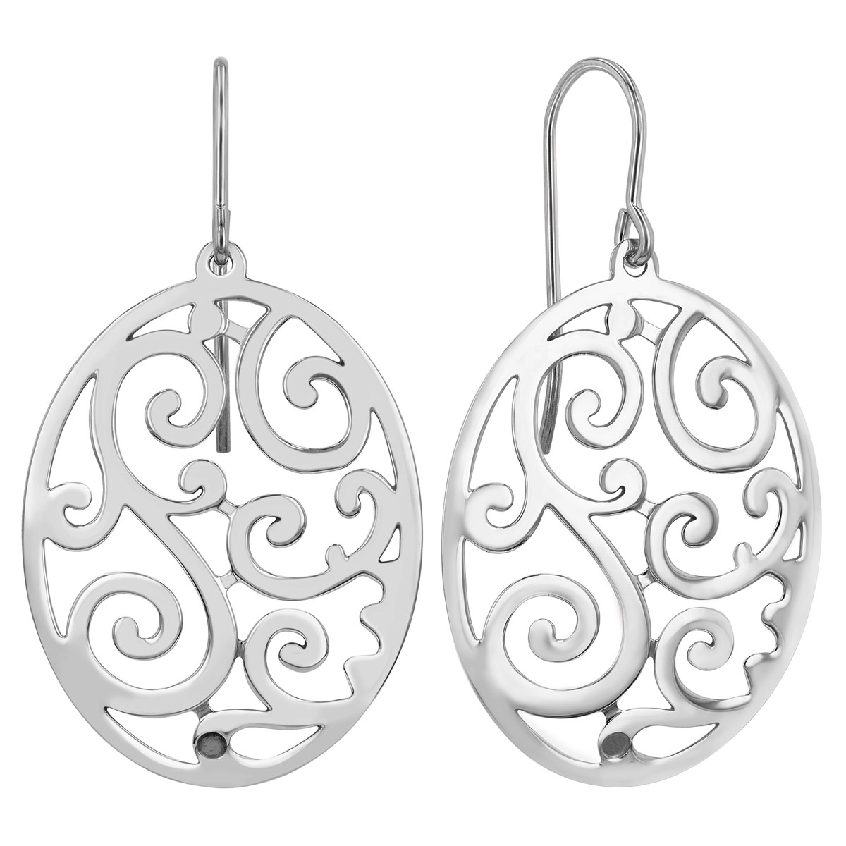 Sterling Silver Oval Open Scrollwork Pattern Dangle Earrings