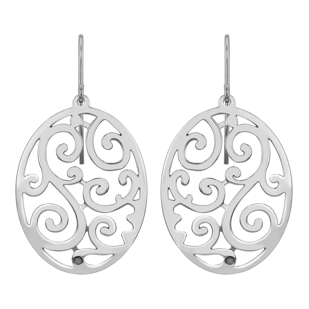 Sterling Silver Oval Open Scrollwork Pattern Dangle Earrings