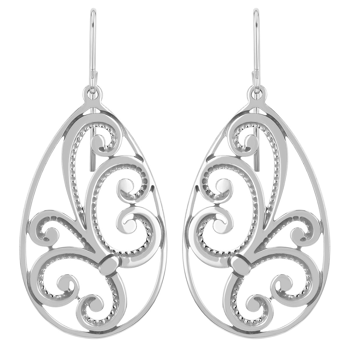 Sterling Silver Teardrop Open Scrollwork Pattern Dangle Earrings