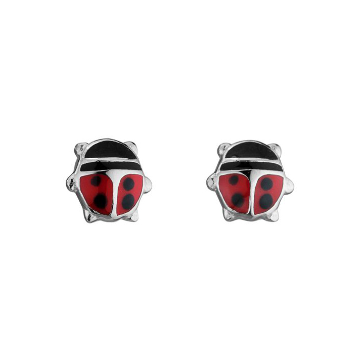 Sterling Silver Red & Black Enamel Ladybug Earrings
