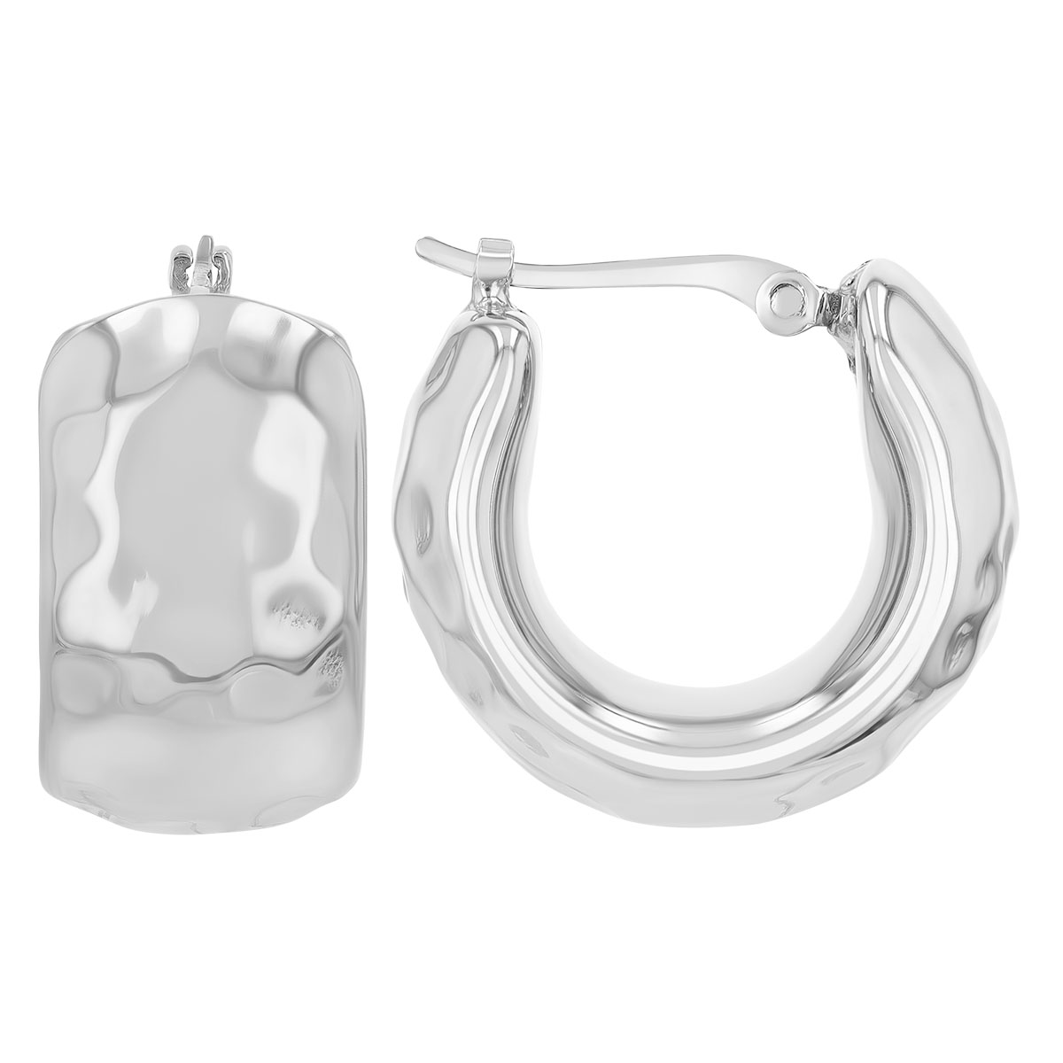 Sterling Silver Chubby Hammered Huggie Hoop Earrings