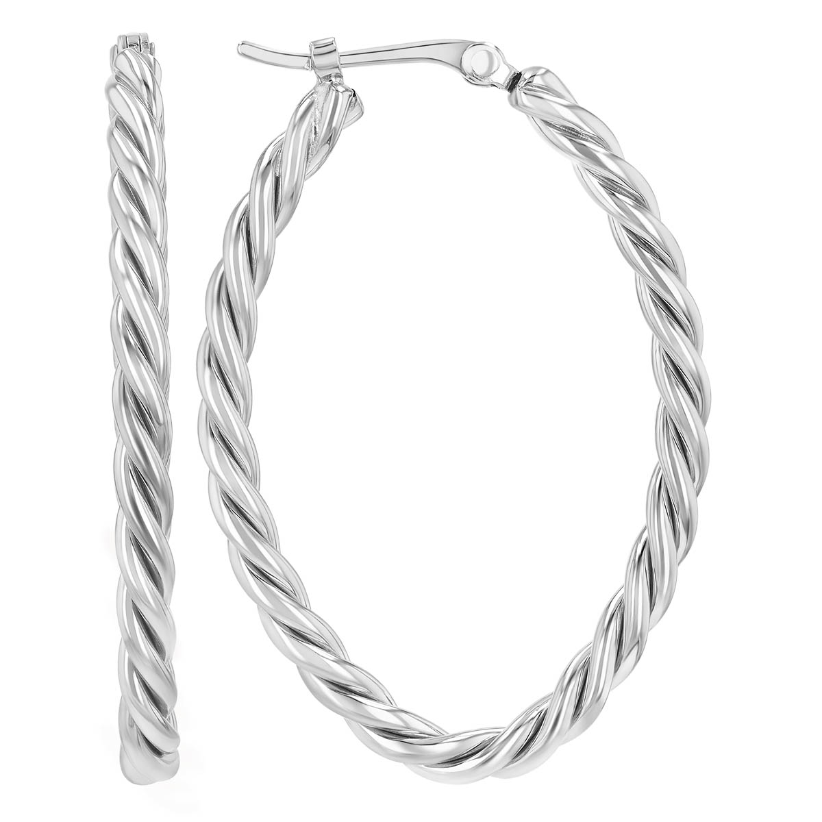 Sterling Silver Twisted Oval Hoop Earrings