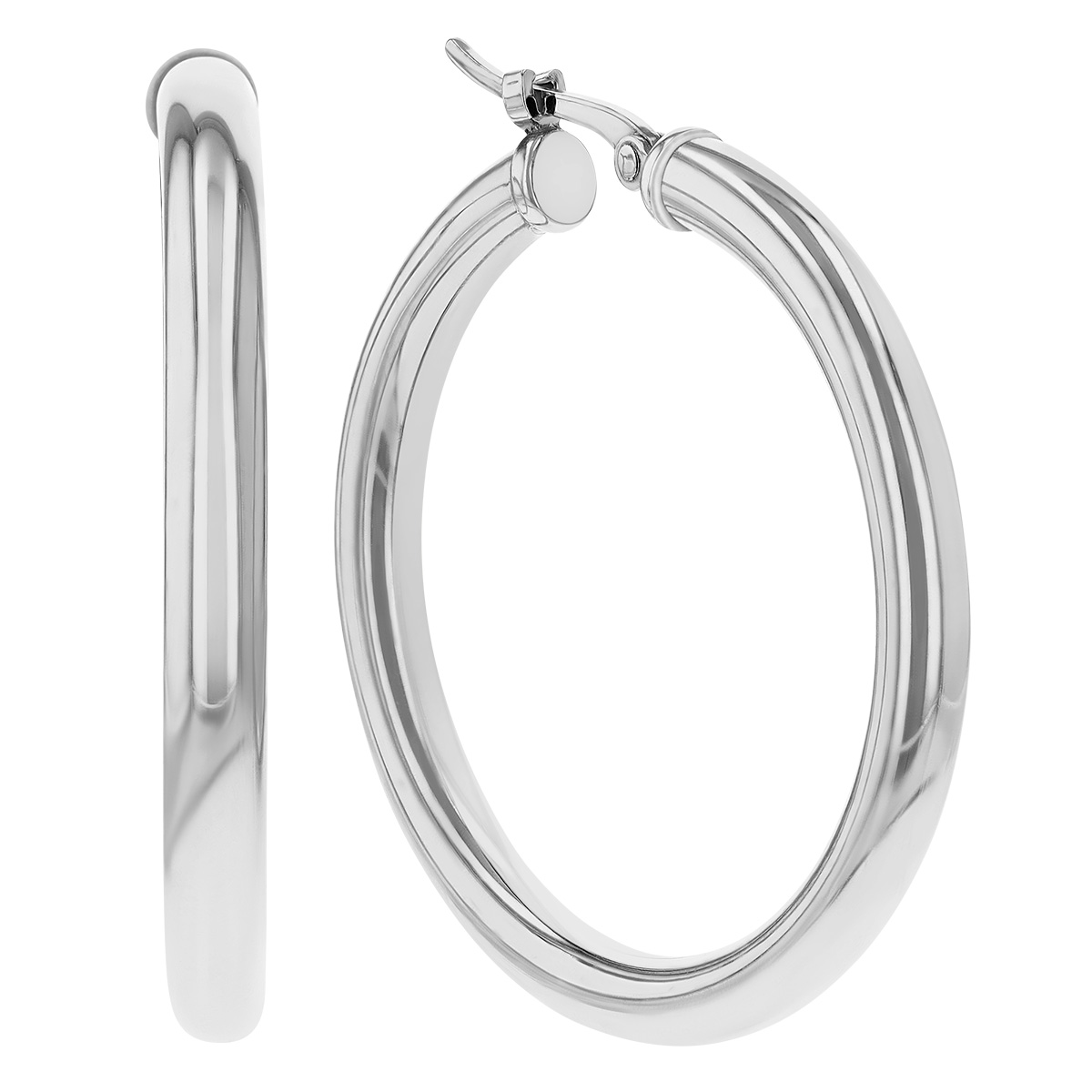 Sterling Silver Tube Hoop Earrings, 30 mm