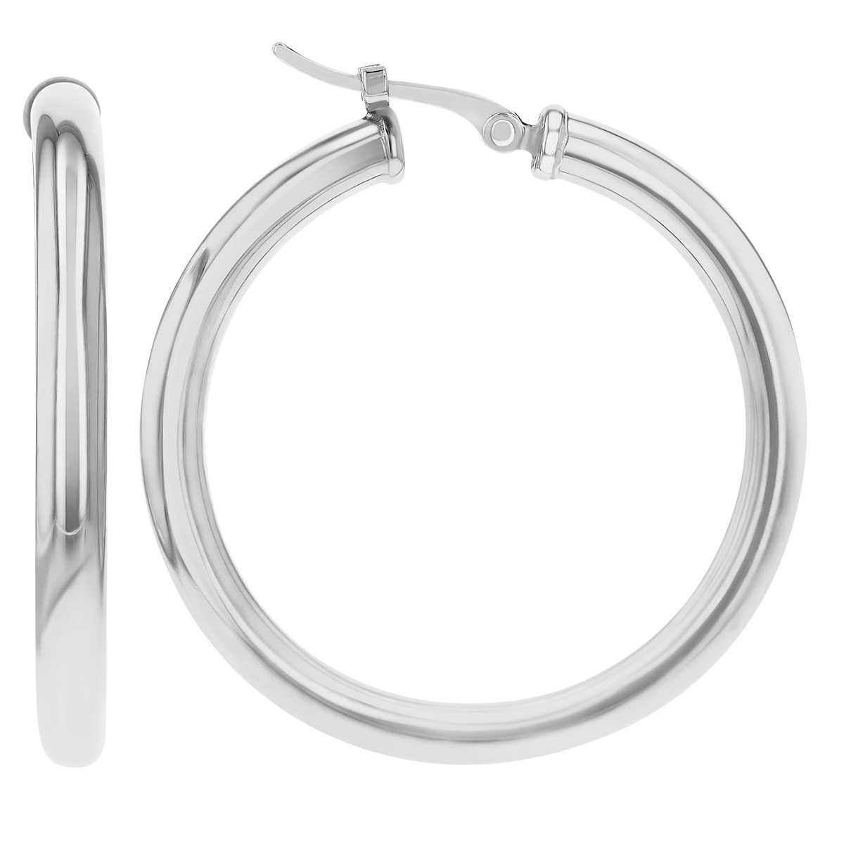 Sterling Silver Tube Hoop Earrings, 30 mm