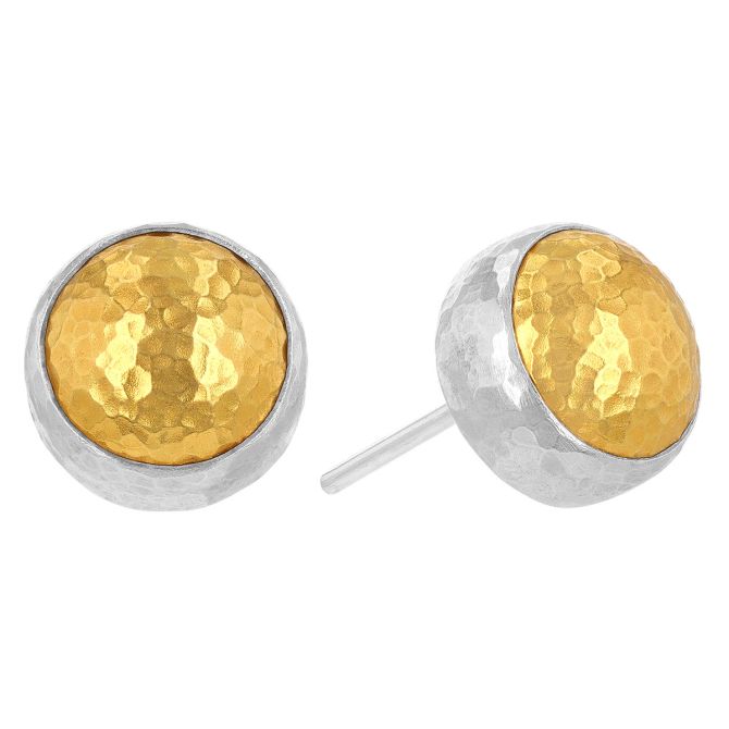 Gurhan Yellow Tone & Sterling Silver Domed Stud Earrings, 9 mm