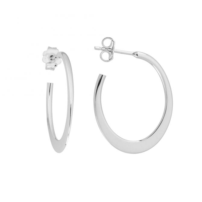 Sterling Silver Flat Oval Hoop Earrings, 27mm