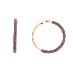 Pesavento Rose Tone Sterling Silver Front Dipped Light Brown Dust Hoop Earrings, Small