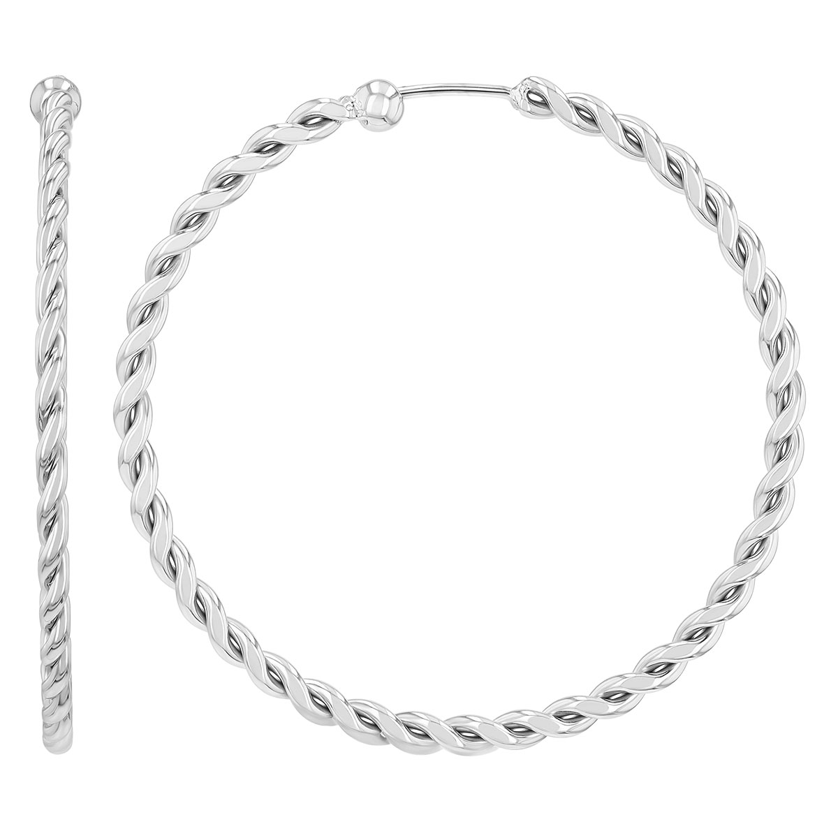 Sterling Silver Twisted Large Round Hoop  Earrings