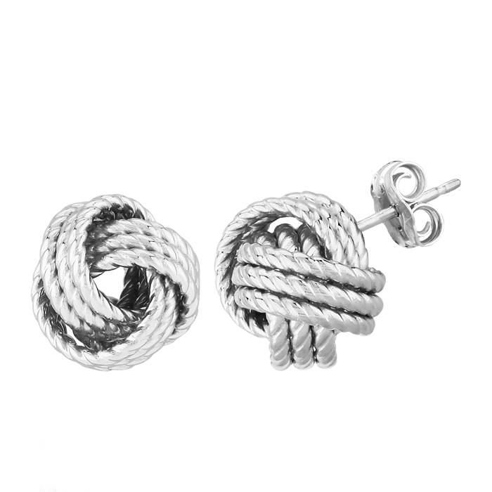 Sterling Silver Rope Texture Love Knot Stud Earrings