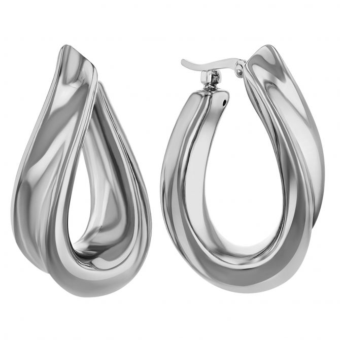 Sterling Silver Wide Twist Wave Hoop Earrings