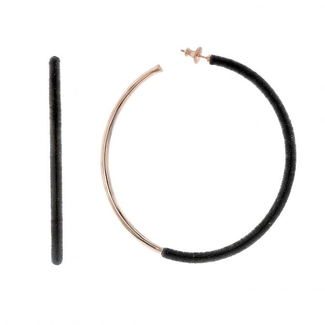 Pesavento Rose Tone Sterling Silver Black Dust Sparkle Large Hoop Earrings