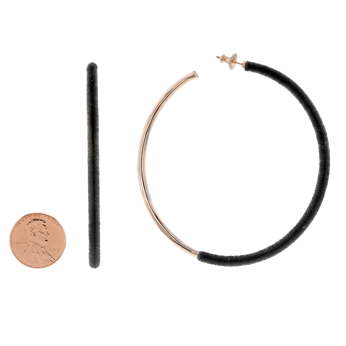 Pesavento Rose Tone Sterling Silver Black Dust Sparkle Large Hoop Earrings