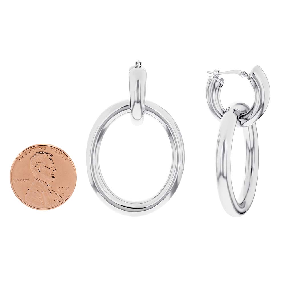 Sterling Silver Oval Double Hoop Dangle Earrings