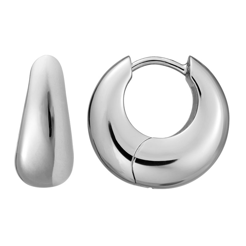 Sterling Silver Tapered Puff Huggie Hoop Earrings, 16.5 mm