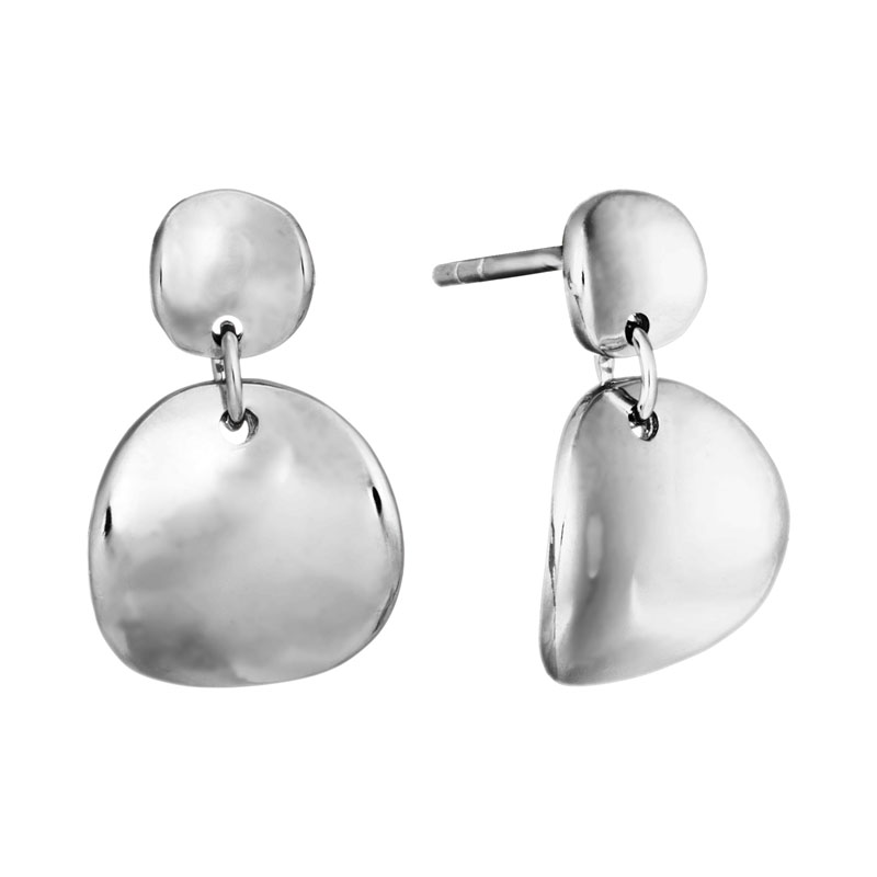 Sterling Silver Curved Double Circle Drop Post Back Earrings