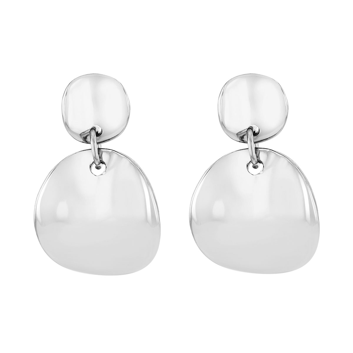 Sterling Silver Curved Double Circle Drop Post Back Earrings