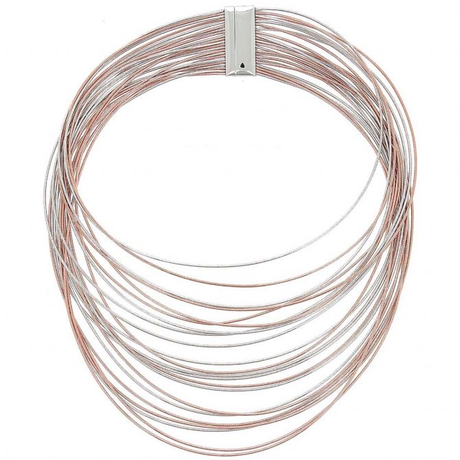 Pesavento Sterling Silver & Rose Tone 22 Strand DNA Spring Necklace, 17.5"