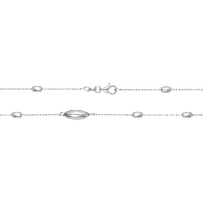 Sterling Silver Polished Bead Station Necklace, 28"