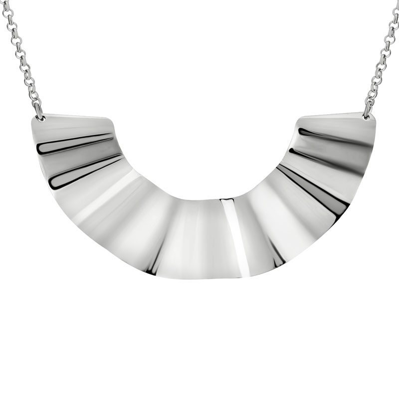 Sterling Silver Rippled Half Circle Necklace, 19