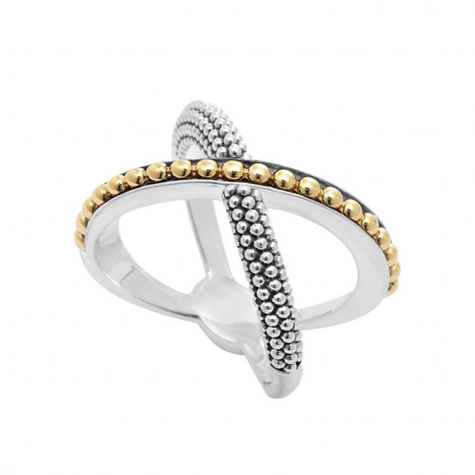 LAGOS 18K Yellow Gold & Sterling Silver Enso 'X' Ring, Size 7