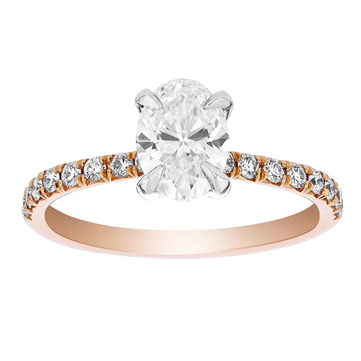 Borsheims Signature Oval Diamond Engagement Ring with Side Stones in Rose Gold, 1.01 ct