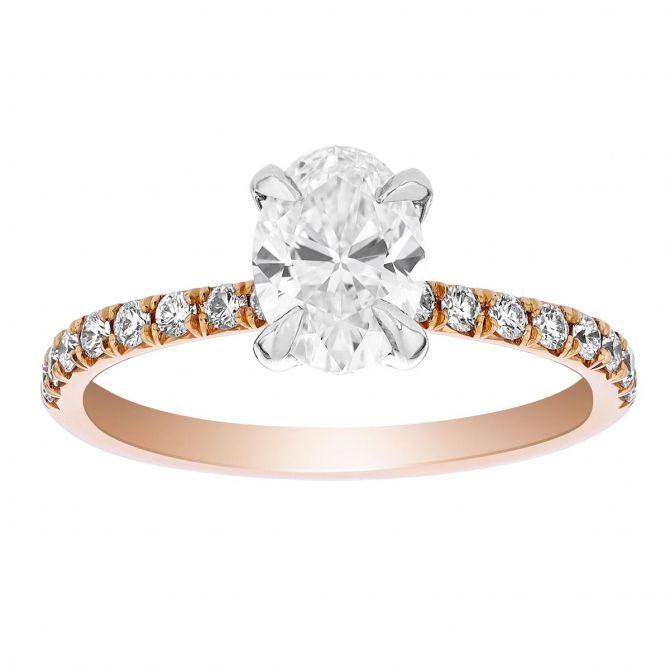 Borsheims Signature Oval Diamond Engagement Ring with Side Stones in Rose Gold, 1.01 ct