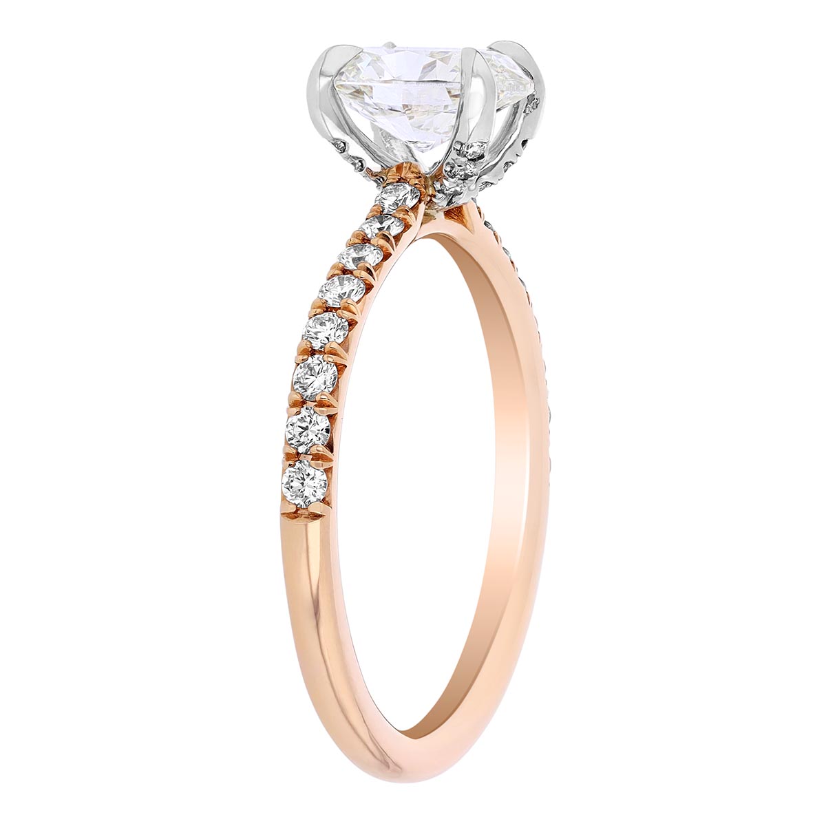 Borsheims Signature Oval Diamond Engagement Ring with Side Stones in Rose Gold, 1.01 ct