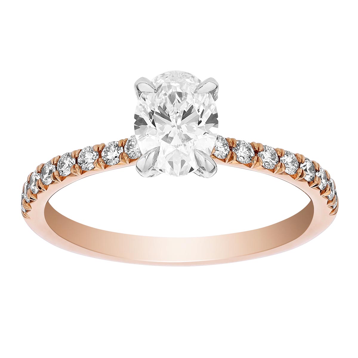Borsheims Signature Oval Diamond Engagement Ring with Side Stones in Rose Gold, .75 ct