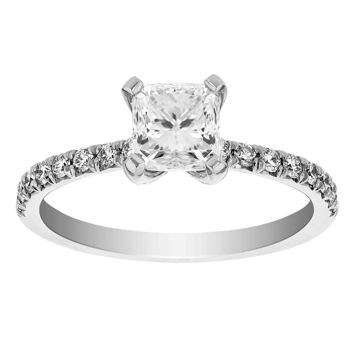 Borsheims Signature Square Diamond Engagement Ring with Side Stones in White Gold, 1.02 ct