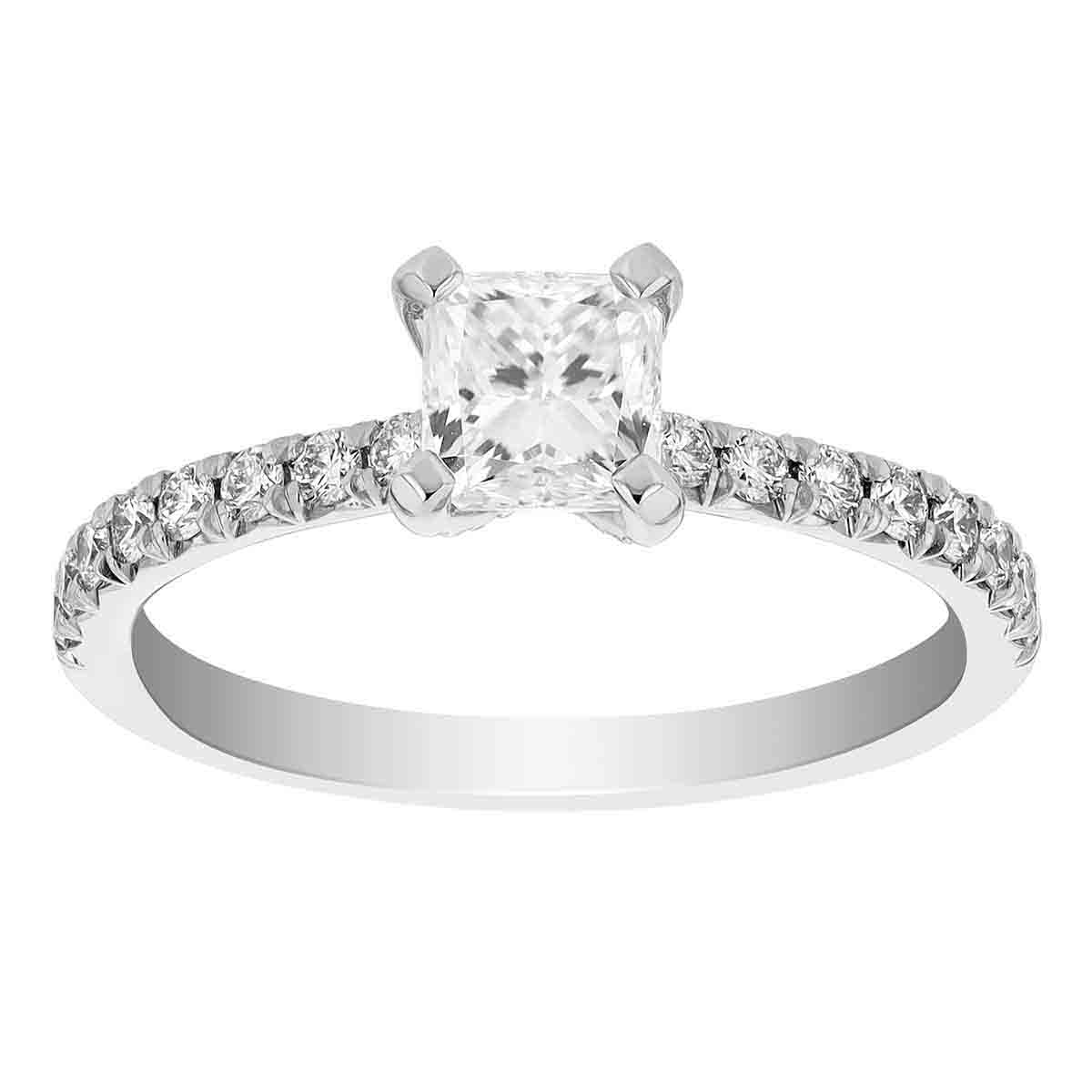 Borsheims Signature Square Diamond Engagement Ring with Side Stones in White Gold, .70 ct