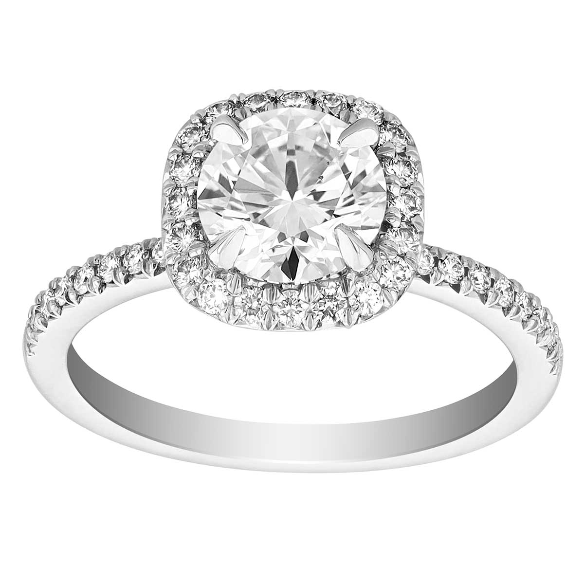 Kalahari Dream Diamond Halo Engagement Ring with Side Stones in White Gold, 1.25 ct