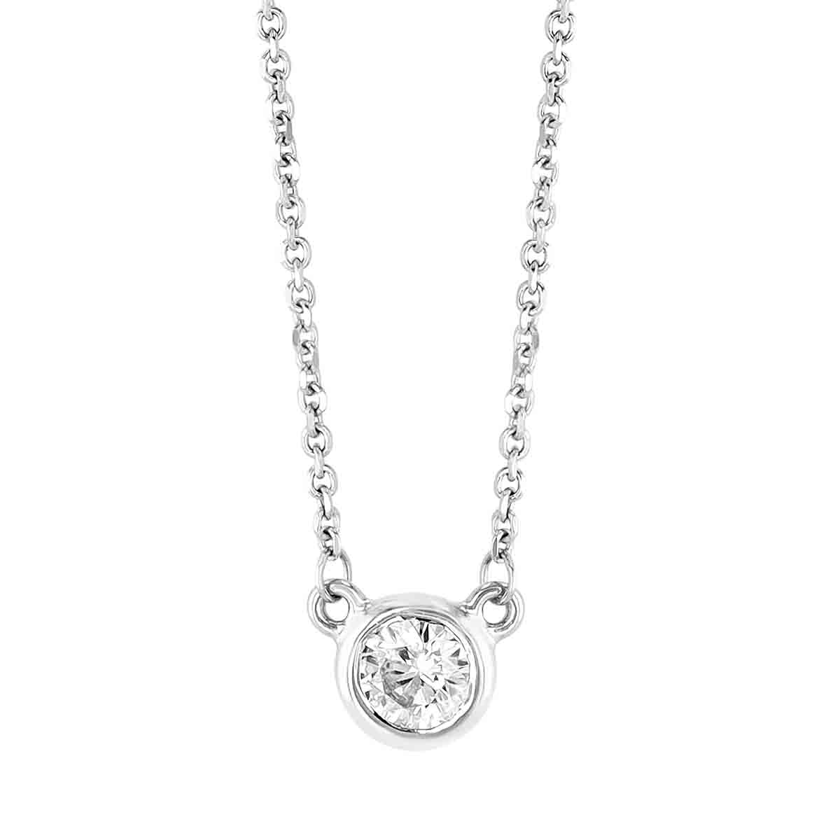Diamond Bezel Set Single Station Necklace in White Gold, .15 ct, 18