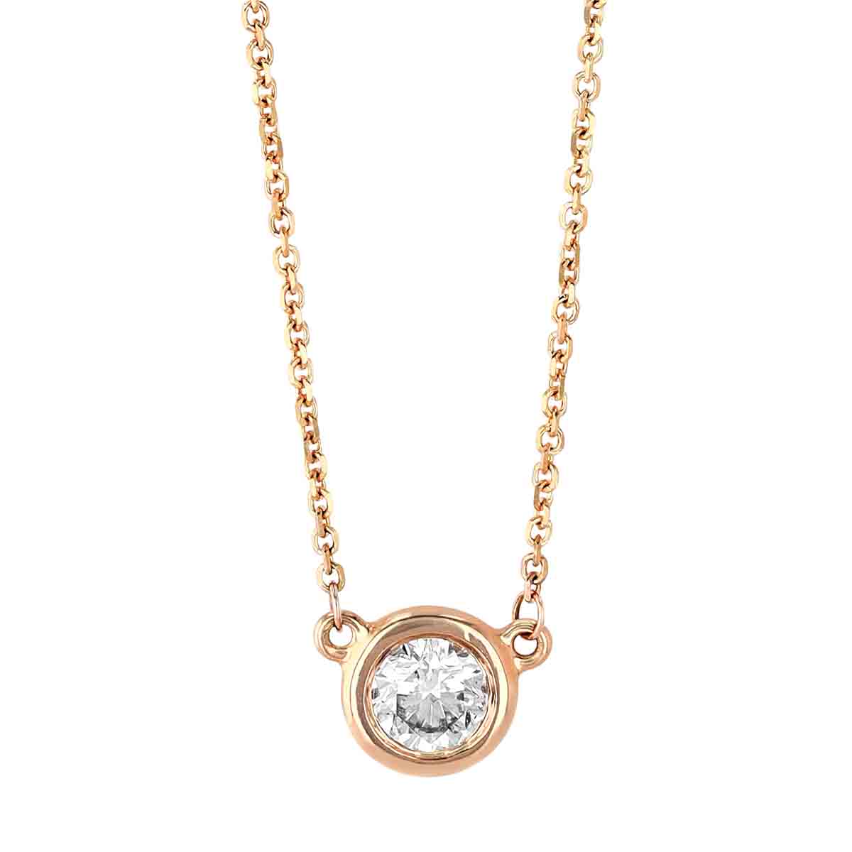 Diamond Bezel Set Single Station Necklace in Rose Gold, 18