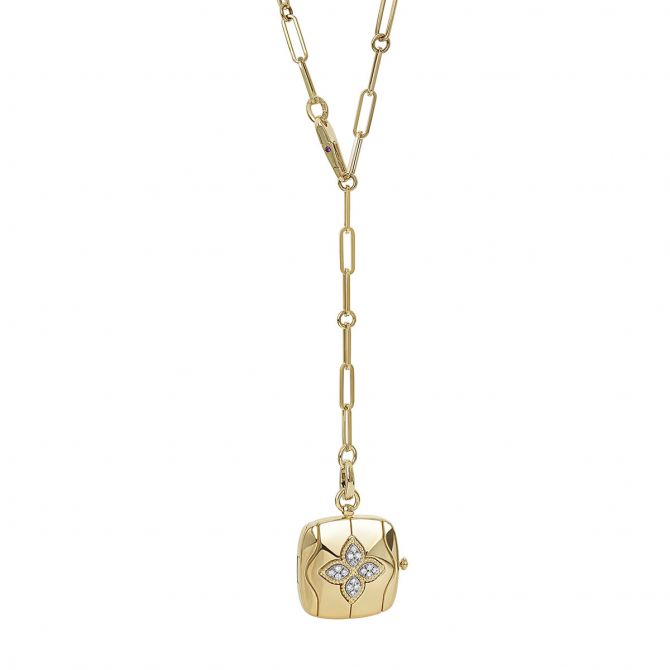 Roberto Coin Royal Princess Flower Diamond Locket in Yellow Gold, 19"