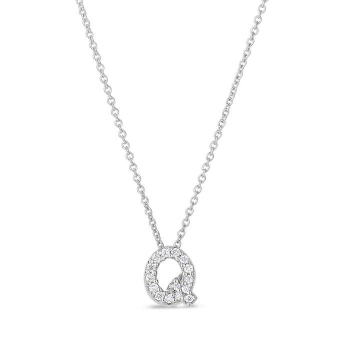 Roberto Coin Tiny Treasures Love Letter Diamond Initial Necklaces in White Gold
