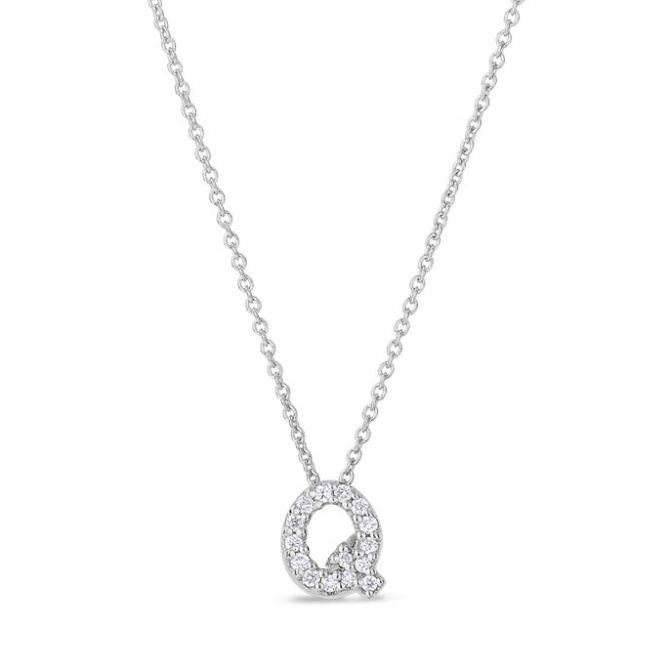 Roberto Coin Tiny Treasures Love Letter Diamond Initial Necklaces in White Gold