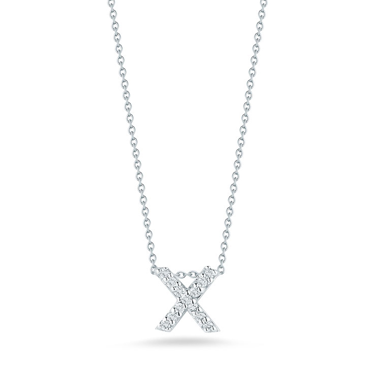 Roberto Coin Tiny Treasures Love Letter Diamond Initial Necklaces in White Gold