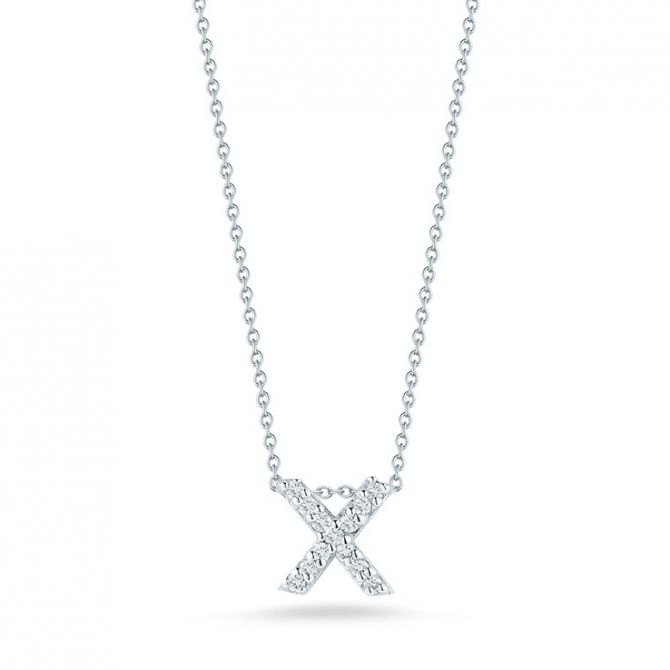 Roberto Coin Tiny Treasures Love Letter Diamond Initial Necklaces in White Gold